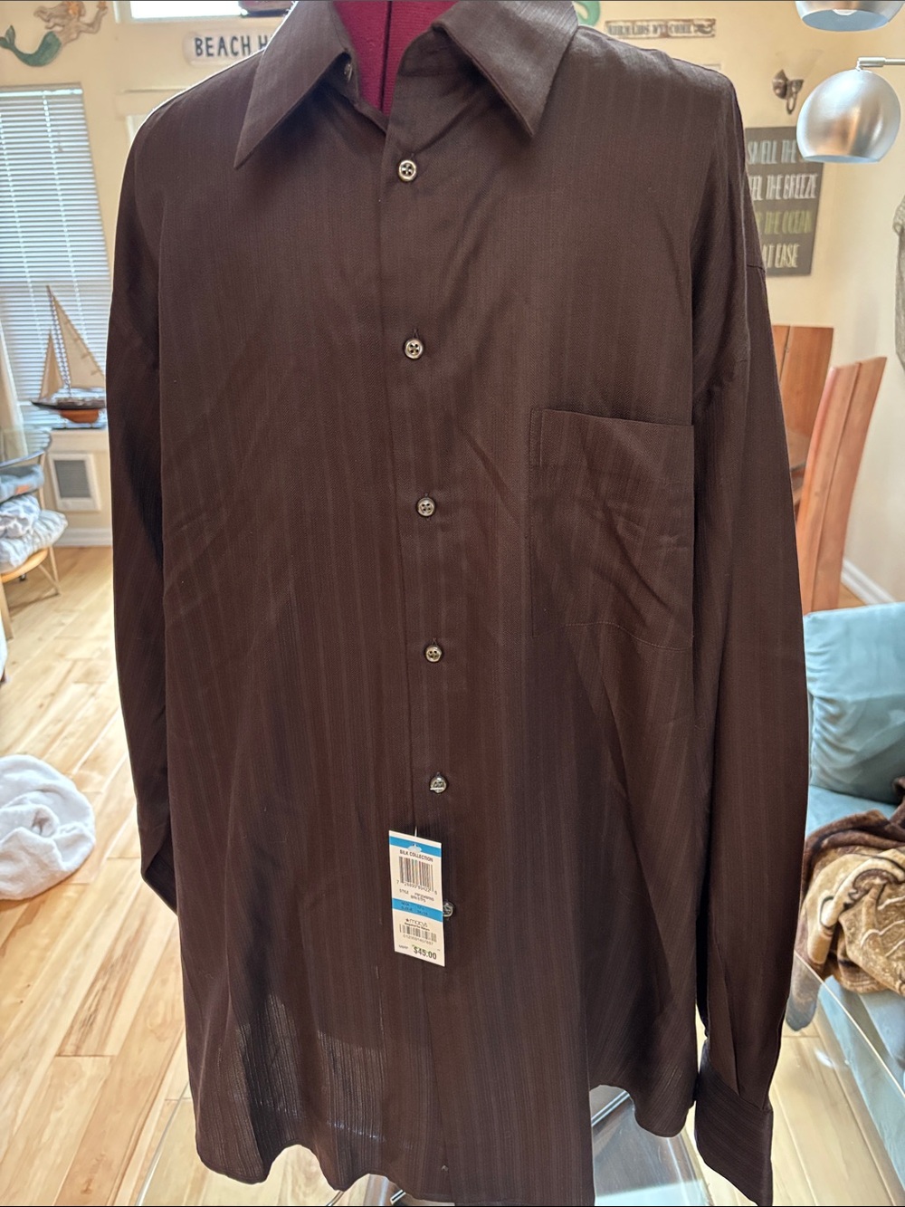 Macy's Men's Dark Brown Pinstripe Button-Down Shirt